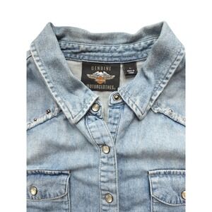 Harley Davidson Pearl Snap Denim Cotton Vest in Women's Size L Fringe (1102)